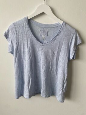 Sigrid Olsen Light Blue linen V-Neck Short Sleeve Tee